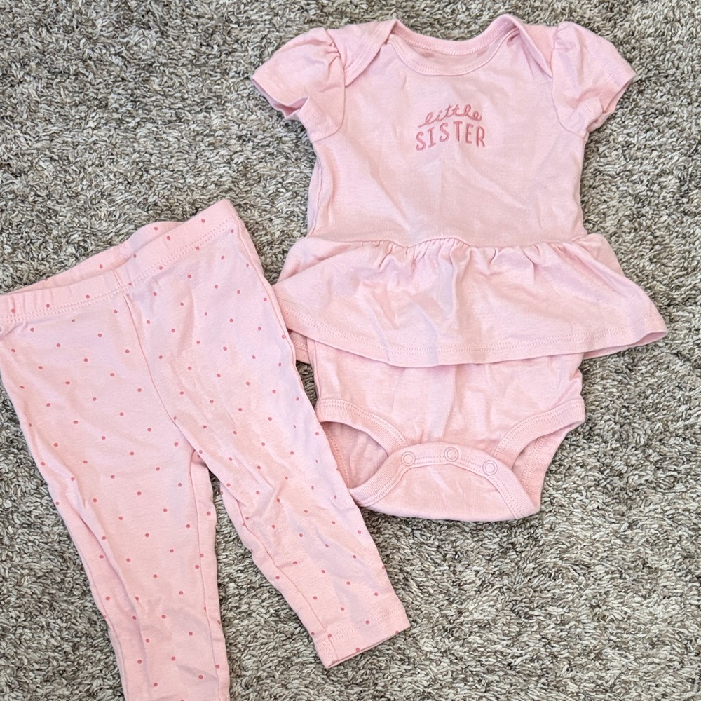 Charming Pink Kids Matching Set with 'Little Sister' Design